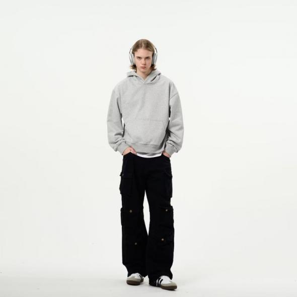 Grey Marl Oversized Cotton Blend Hoodie  |  Mens Lounge & Sports Clothing Hoodies & Sweats