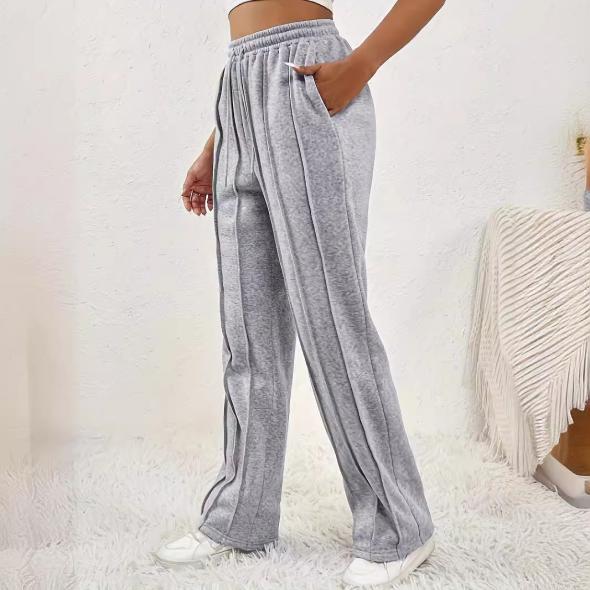 Grey Pintucked Wide Leg Joggers  |  Womens Trousers Clothing Lounge & Sports