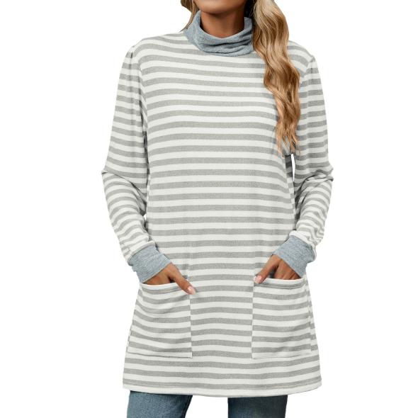 Grey Polo Collar Striped Ribbed Jersey Dress  |  Womens Dresses Clothing Dresses