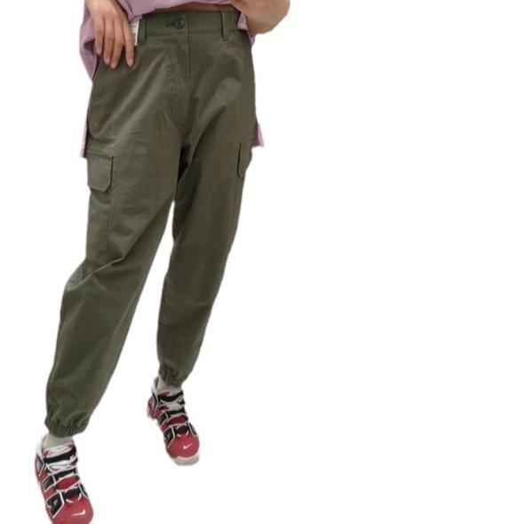 Khaki Denim Cuffed Cargo Trousers  |  Womens Trousers Clothing Denim