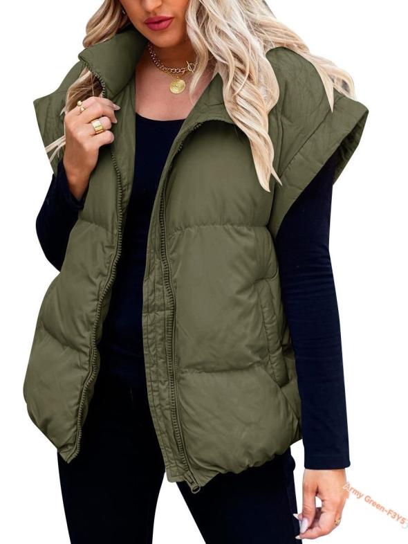 Khaki Green Oversized Crop Puffer Gilet  |  Womens Coats & Jackets Clothing Coats & Jackets