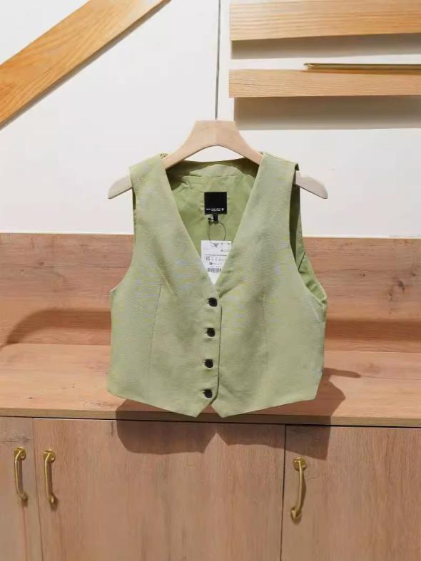 Khaki Linen Blend Waistcoat  |  Womens Waistcoats Clothing Waistcoats