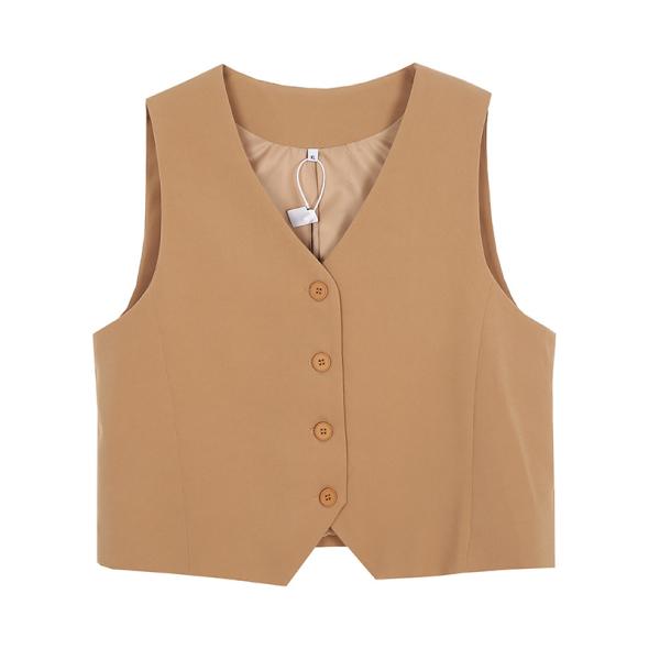 Light Brown Linen Blend Button Front Waistcoat  |  Womens Waistcoats Clothing Waistcoats