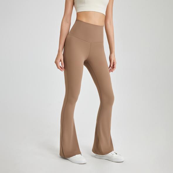 Light Brown Ribbed Flared Trousers  |  Womens Trousers Clothing Trousers