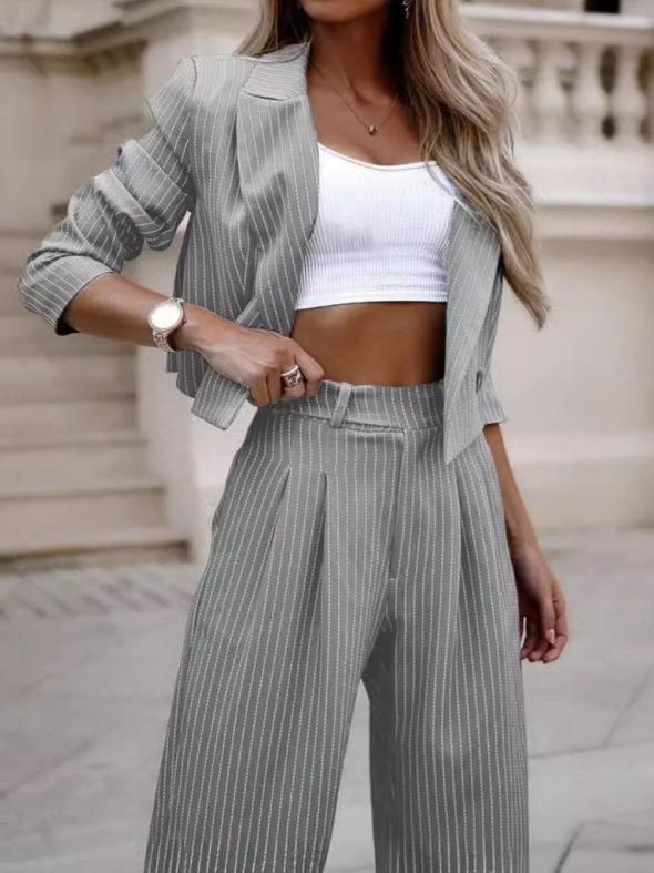 Light Grey Stripe Wide Leg Trousers  |  Womens Co-Ords Clothing Co-Ords