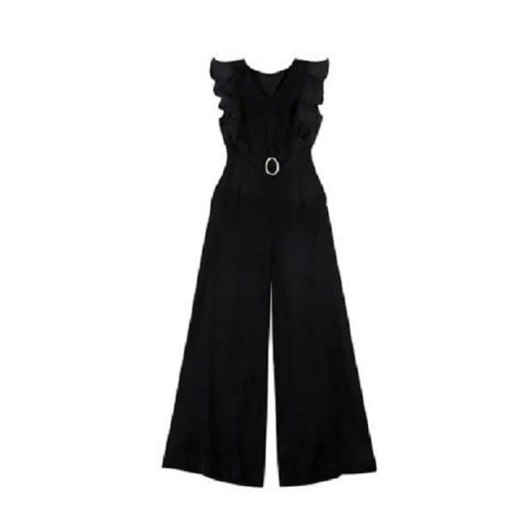 Mela Black Frill Sleeveless Belted Jumpsuit  |  Womens Jumpsuits & Playsuits Clothing Jumpsuits & Playsuits