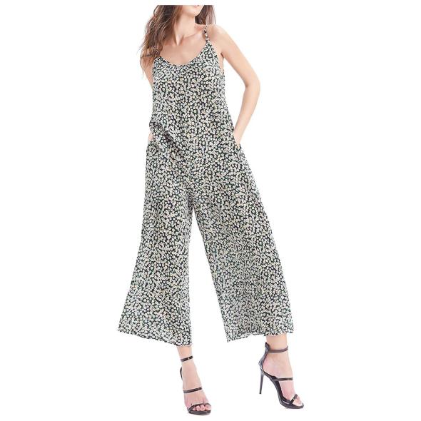 Mela Green Daisy Print Sleeveless Crop Jumpsuit  |  Womens Jumpsuits & Playsuits Clothing Jumpsuits & Playsuits