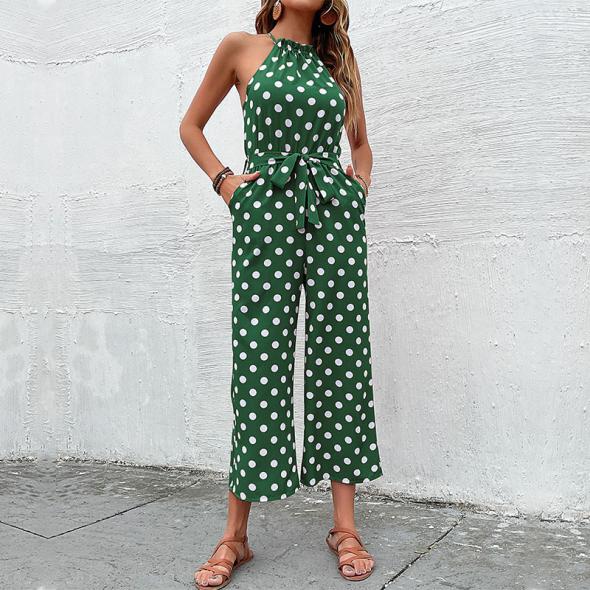 Mela Green Spot Sleeveless Crop Jumpsuit  |  Womens Jumpsuits & Playsuits Clothing Jumpsuits & Playsuits