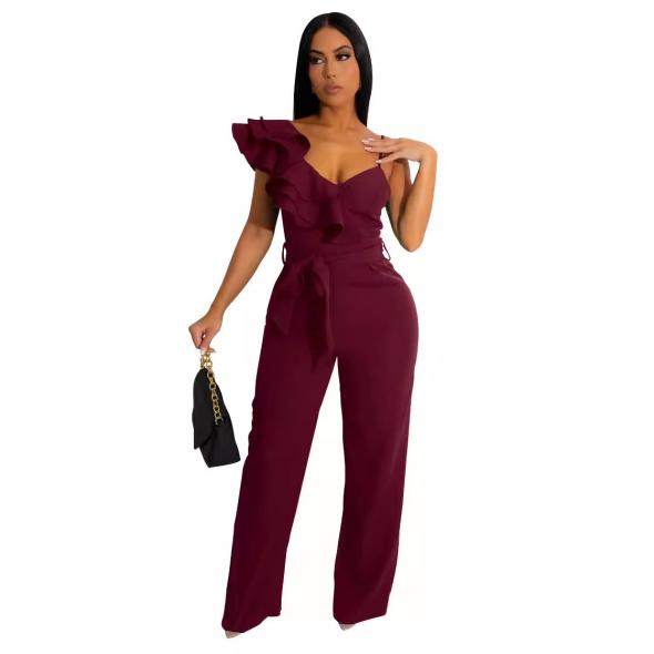 Mela Navy Frill Belted Jumpsuit  |  Womens Jumpsuits & Playsuits Clothing Jumpsuits & Playsuits