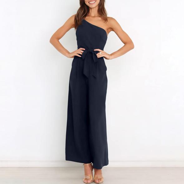 Mela Navy Halter Neck Belted Wide Leg Jumpsuit  |  Womens Jumpsuits & Playsuits Clothing Jumpsuits & Playsuits