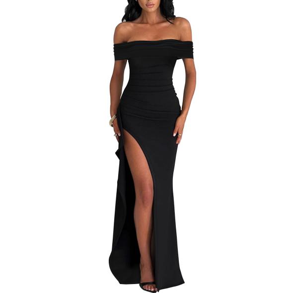 Navy Bardot Off Shoulder Midi Dress  |  Womens Going Out Clothing Dresses