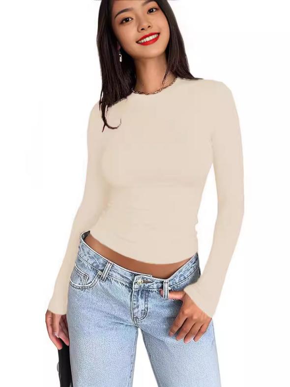 Navy Ribbed Crew Neck Long Sleeved Top  |  Womens Basics Basics Basics