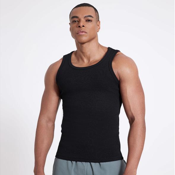 Navy Ribbed Jersey Muscle Fit Vest  |  Mens Basics Basics Basics