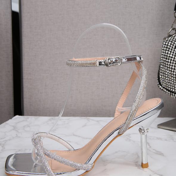 Off-White Diamanté-Embellished Twisted-Strap Heel Sandals  |  Womens Heels Heels Heels