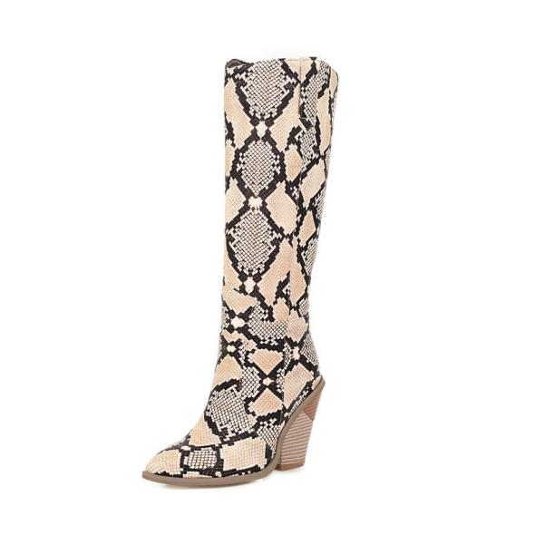 Off White Snakeskin Knee High Boots  |  Womens Boots Boots Boots