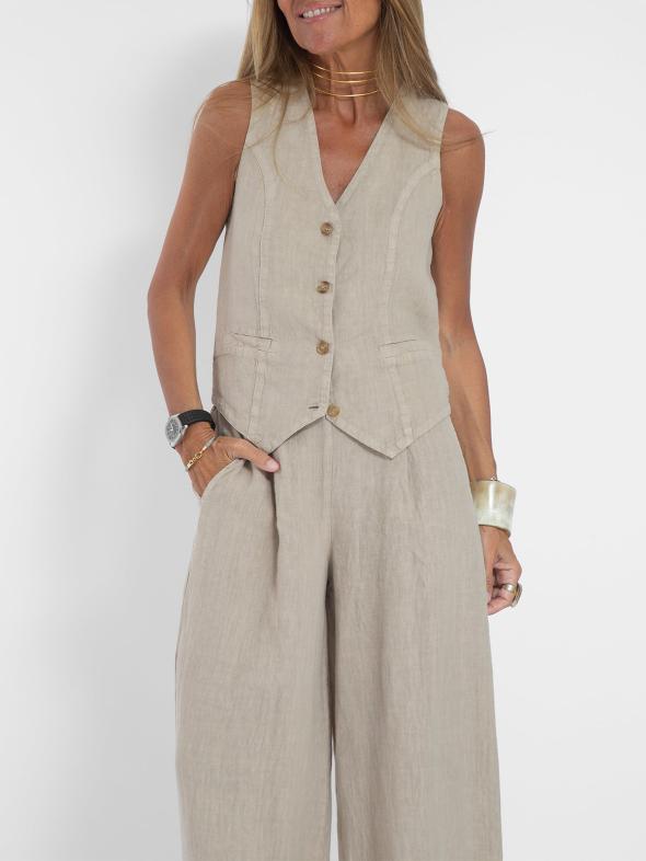 Off White Stripe Linen Blend Waistcoat  |  Womens Waistcoats Clothing Waistcoats