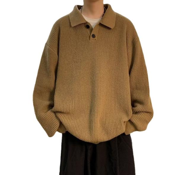 Olive Relaxed Rib Knit Polo Jumper  |  Mens Jumpers & Cardigans Clothing Jumpers & Cardigans