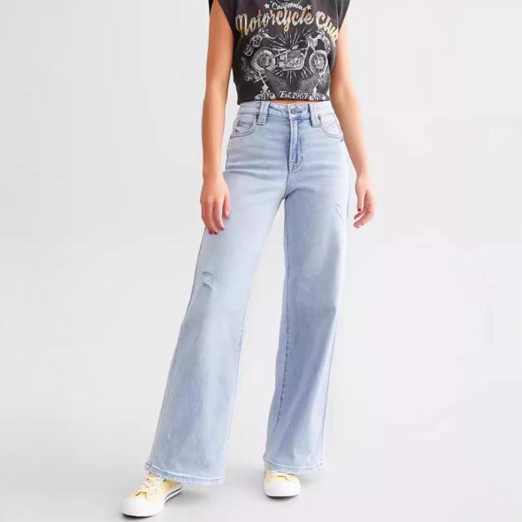 Pale Blue Mid-Rise Slouchy Wide Leg Jeans  |  Womens Jeans Clothing Denim