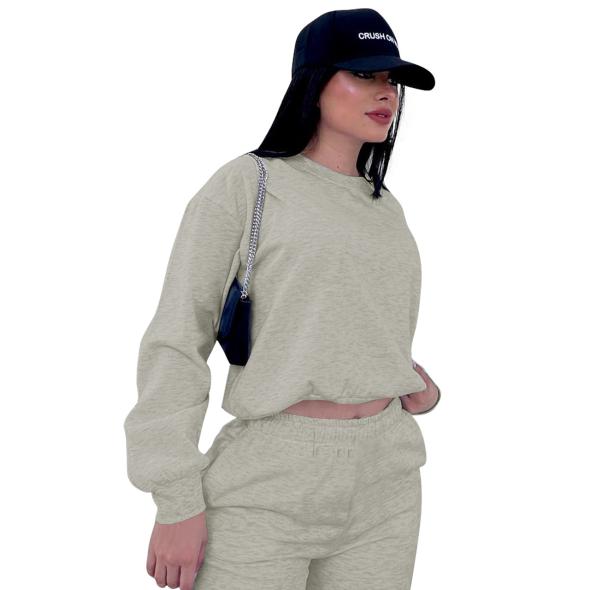 Pale Grey Crew Neck Long Balloon Sleeve Sweatshirt  |  Womens Hoodies & Sweatshirts Clothing Hoodies & Sweatshirts