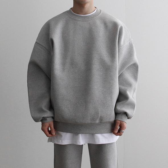 Pale Grey Oversized Crew Neck Sweatshirt  |  Mens Basics Clothing Basics