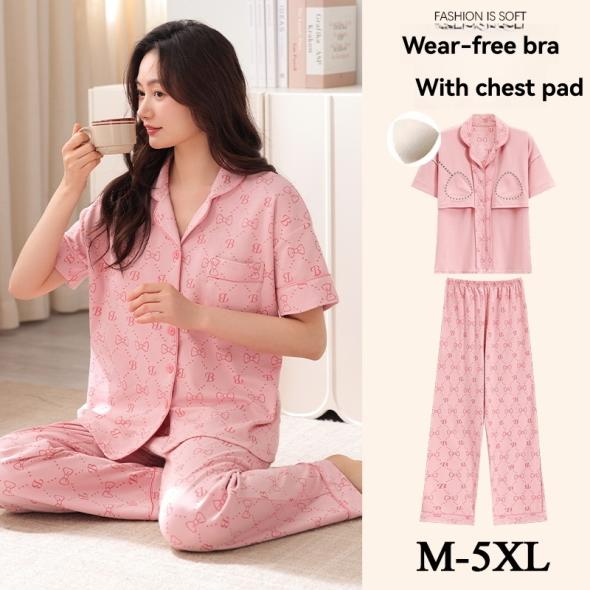 Pink Embroidered Cotton Shirt Short Set  |  Womens Nightwear Clothing Nightwear