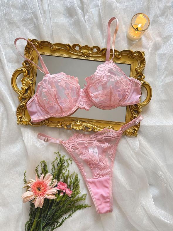 Pink Floral Embroidered Boost Bra  |  Womens Lingerie Clothing Lingerie