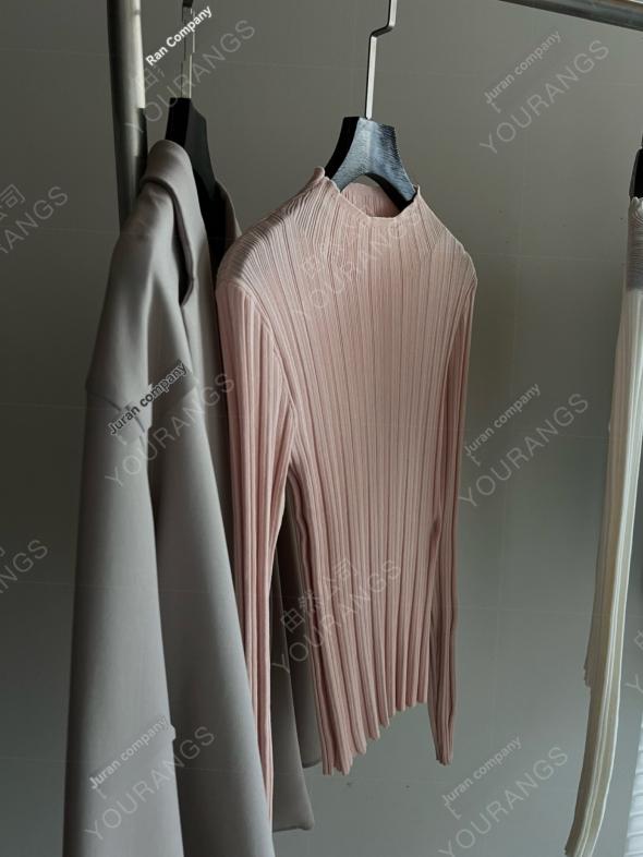 Pink Metallic Plisse Pleat Long Sleeve Top  |  Womens Tops Clothing Going Out