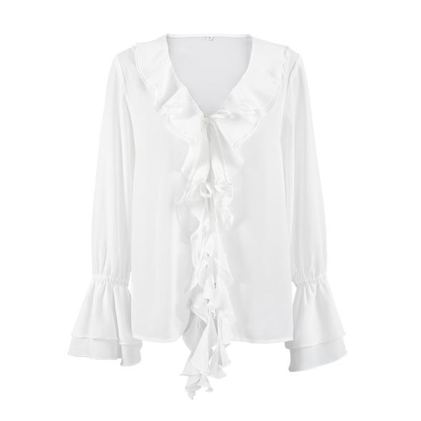 Pink Ruffle Trim Crepe Blouse  |  Womens Shirts & Blouses Clothing Shirts & Blouses