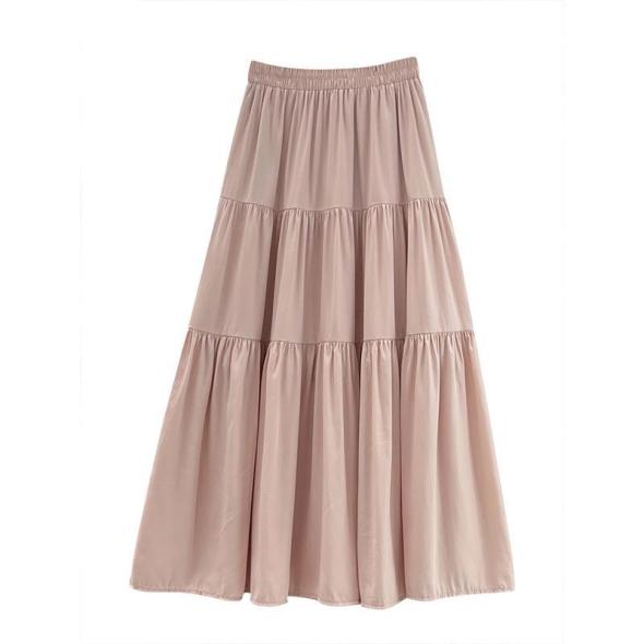 Pink Satin Tiered Midi Skirt  |  Womens Skirts Clothing Skirts