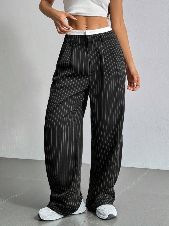 Pink Vanilla Grey Stripe Boxer Waist Trousers  |  Womens Co-Ords Clothing Co-Ords