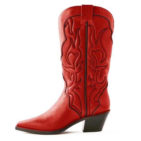 Red Leather-Look Cowboy Boots  |  Womens Boots Boots Boots