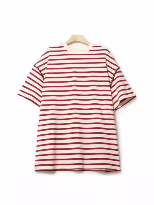 Red Premium Stripe Oversized Cotton T-Shirt  |  Womens Basics Basics Basics