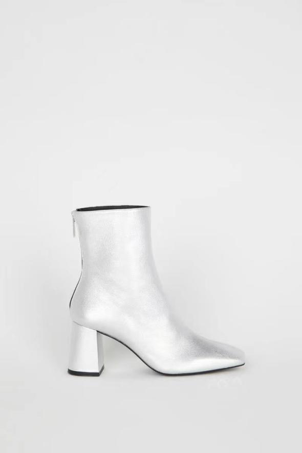 Silver Block Heel Chunky Ankle Boots  |  Womens Boots Boots Boots