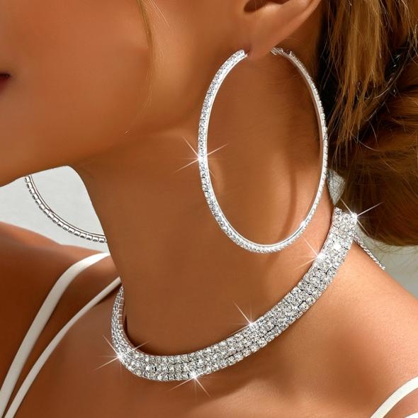 Silver Diamanté Large Hoop Earrings  |  Womens Jewellery Accessories Jewellery