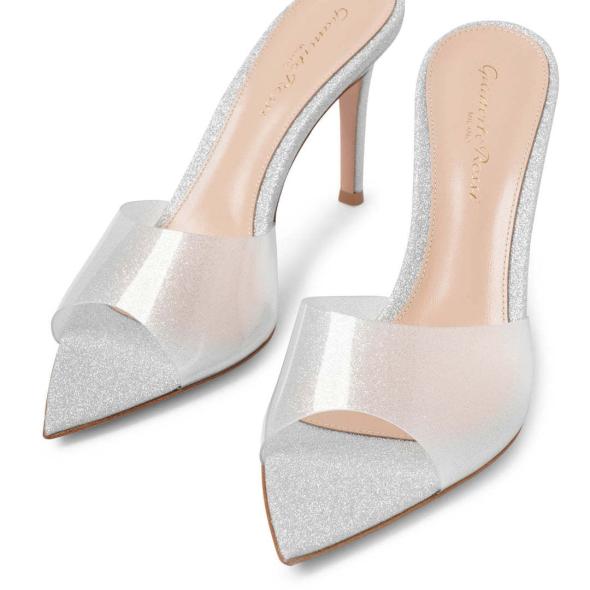 Silver Leather-Look Heeled Mule Sandals  |  Womens Sandals Sandals Sandals