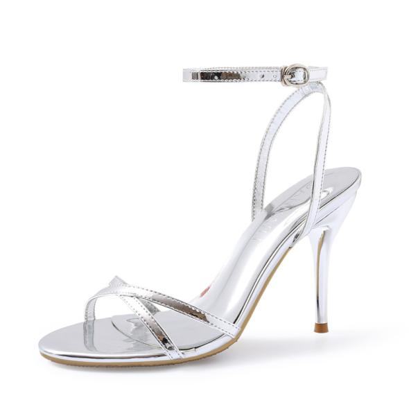 Silver Two Part Stiletto Heel Sandals  |  Womens Heels Heels Heels