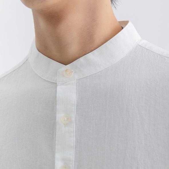 Stone Linen Blend Grandad Shirt  |  Mens Shirts Clothing Mens