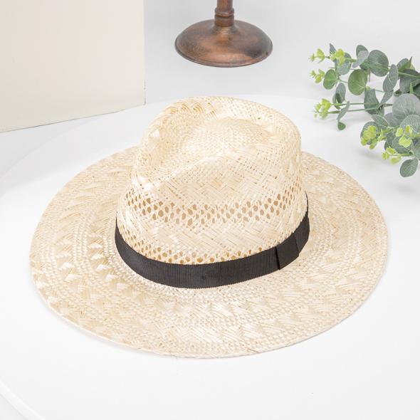 Stone Straw Effect Ribbon Trim Boater Hat  |  Womens Hats Accessories Hats