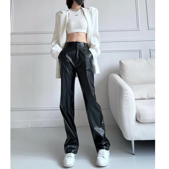 Tall Black Faux Leather Wide Leg Trousers  |  Womens Trousers Clothing Trousers