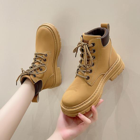 Tan Leather-Look Lace Up Boots  |  Womens Boots Boots Boots