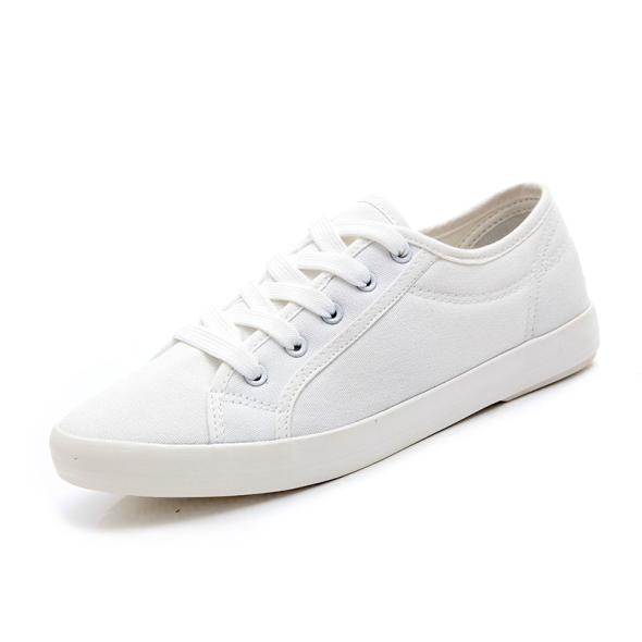 White Canvas Double Sole Lace Up Trainers  |  Womens Trainers Shoes Trainers