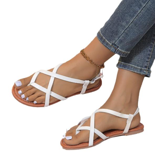 White Leather-Look Twist Toe Post Sandals  |  Womens Flats Flats Flats