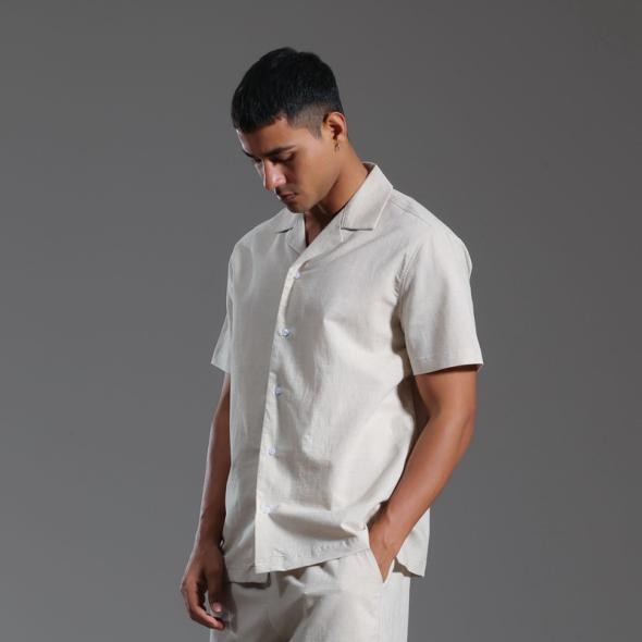 White Linen Blend Short Sleeve Shirt  |  Mens Shirts Clothing Mens