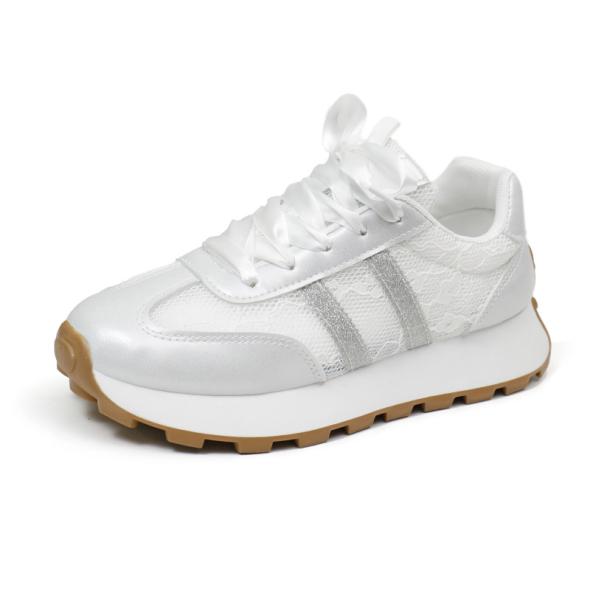 White Mesh Panel Wedge Trainers  |  Womens Trainers Shoes Trainers