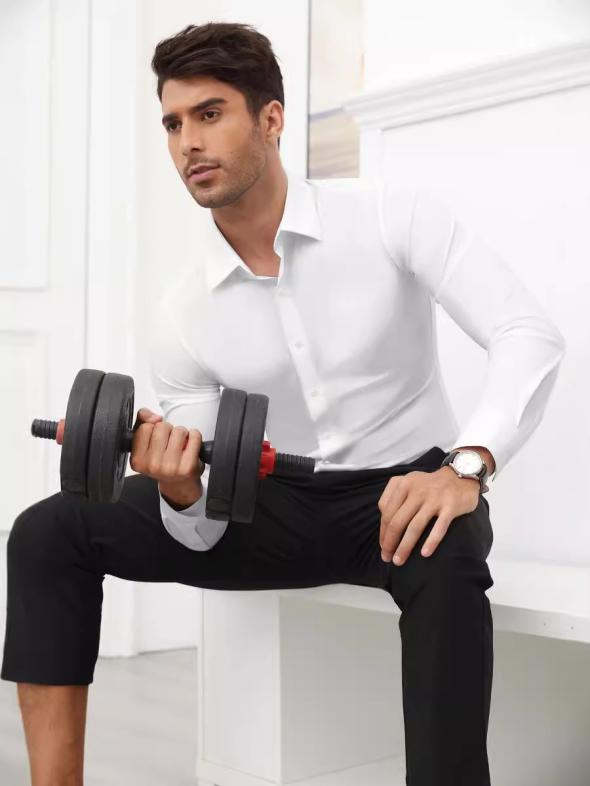 White Poplin Long Sleeve Muscle Fit Shirt  |  Mens Shirts Clothing Mens