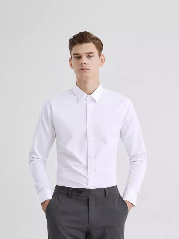 White Poplin Long Sleeve Muscle Fit Shirt  |  Mens Shirts Clothing Mens