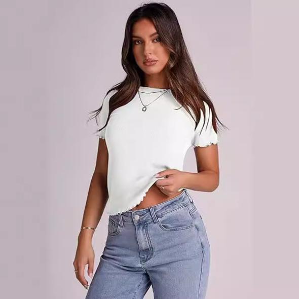 White Ribbed Frill T-Shirt  |  Womens Basics Basics Basics