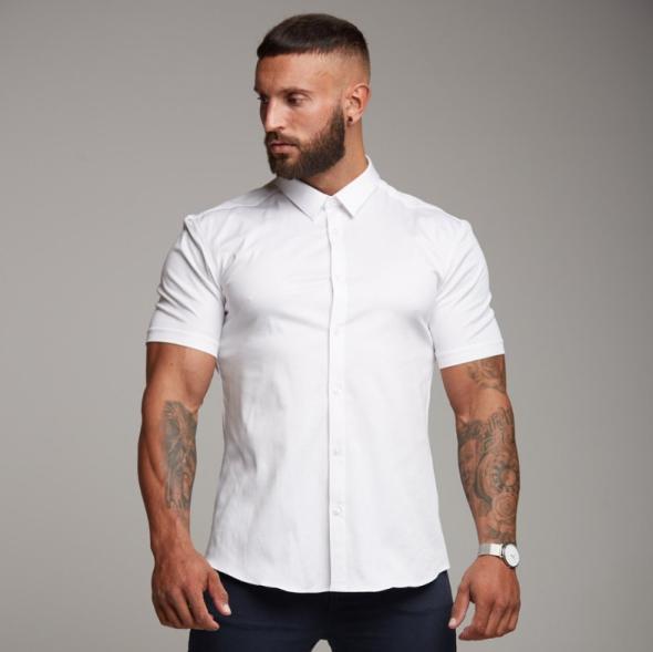 White Short Sleeve Muscle Fit Oxford Shirt  |  Mens Tailoring & Suits Clothing Mens