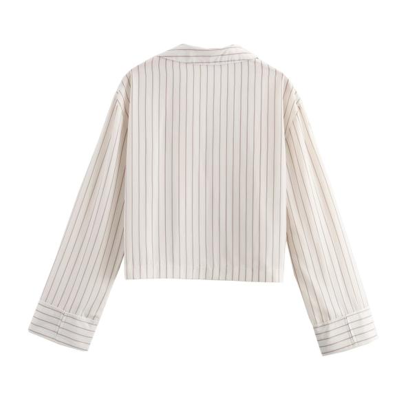 White Stripe Pattern Pocket Detail Crop Shirt  |  Womens Shirts & Blouses Clothing Shirts & Blouses