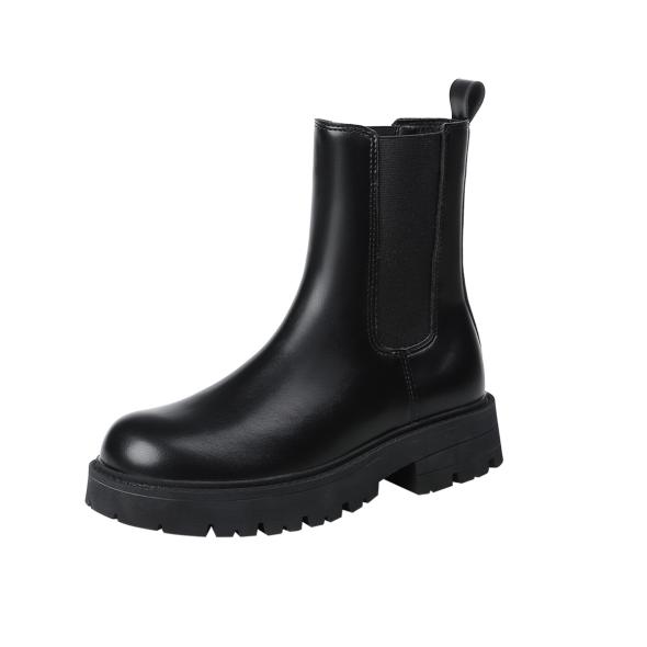 Wide Fit Black Leather-Look Chunky Block Heel Chelsea Boots  |  Womens Boots Boots Boots